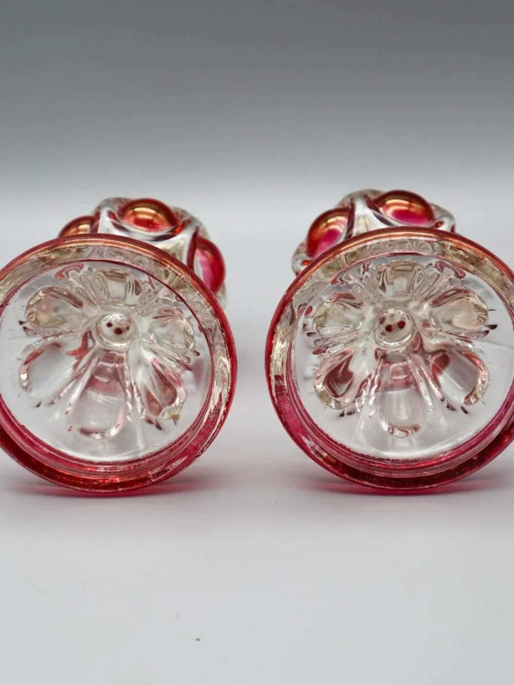 Vintage King's Crown Ruby Thumbprint / Bullseye Pressed Glass Miniature Oil Lamp